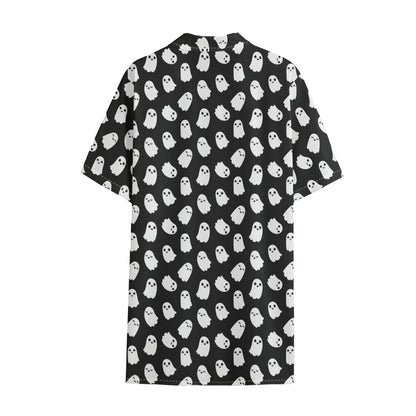Cute Little Ghost Pattern Print Cotton Hawaiian Shirt