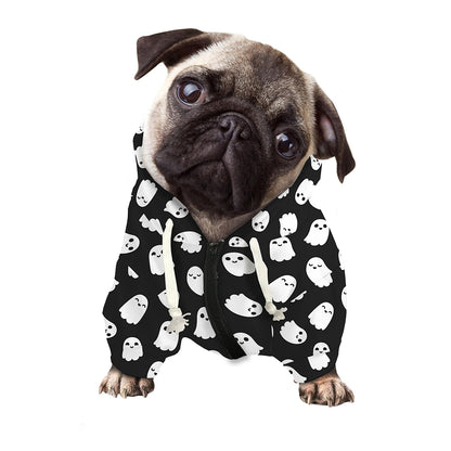 Cute Little Ghost Pattern Print Dog Zip Up Hoodie