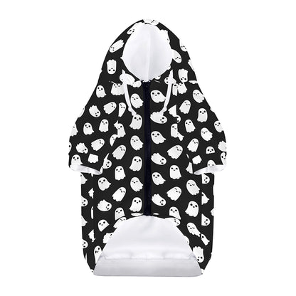 Cute Little Ghost Pattern Print Dog Zip Up Hoodie