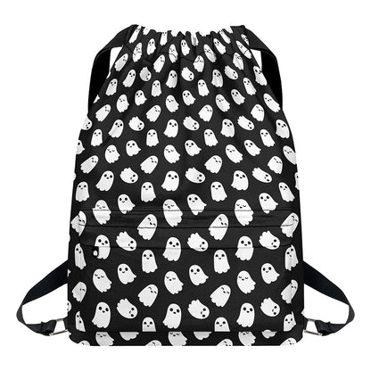 Cute Little Ghost Pattern Print Drawstring Backpack