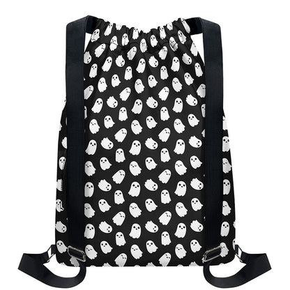 Cute Little Ghost Pattern Print Drawstring Backpack