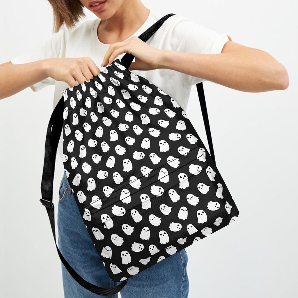Cute Little Ghost Pattern Print Drawstring Backpack