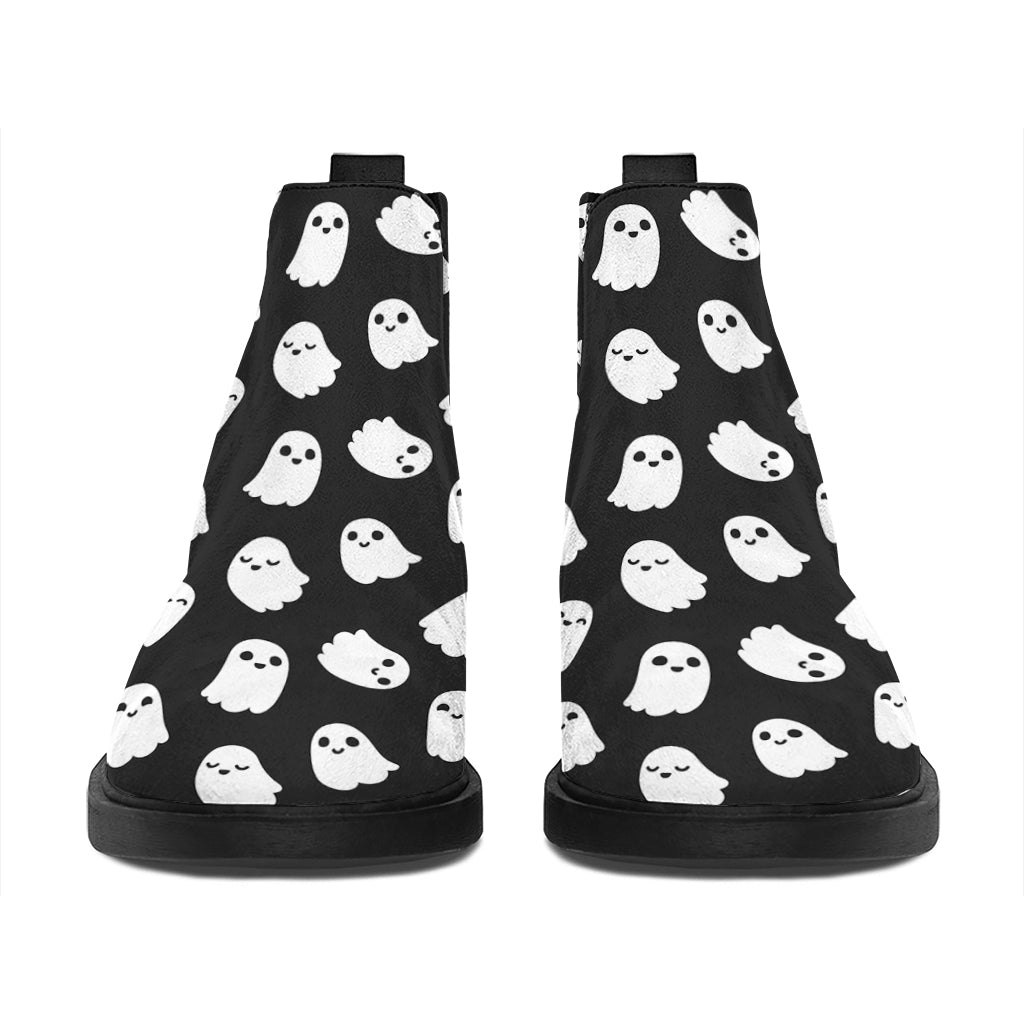 Cute Little Ghost Pattern Print Flat Ankle Boots