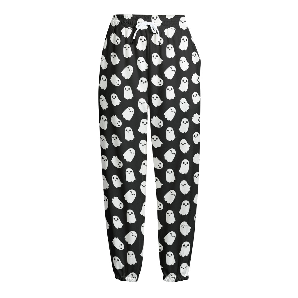Cute Little Ghost Pattern Print Fleece Lined Knit Pants