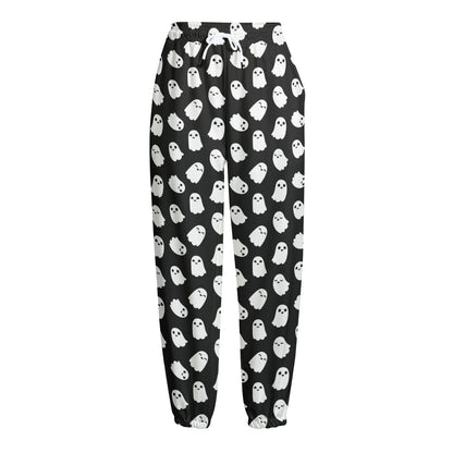 Cute Little Ghost Pattern Print Fleece Lined Knit Pants