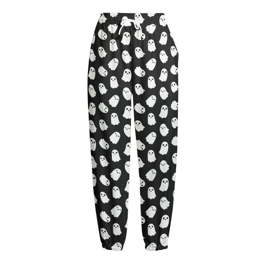 Cute Little Ghost Pattern Print Fleece Lined Knit Pants