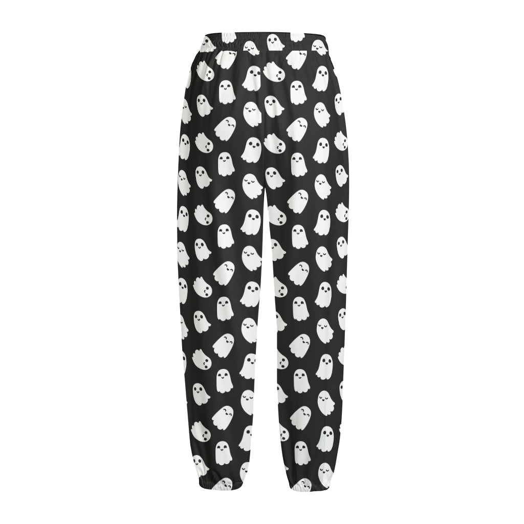 Cute Little Ghost Pattern Print Fleece Lined Knit Pants