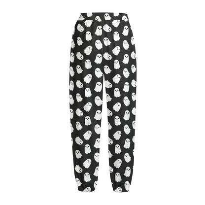Cute Little Ghost Pattern Print Fleece Lined Knit Pants