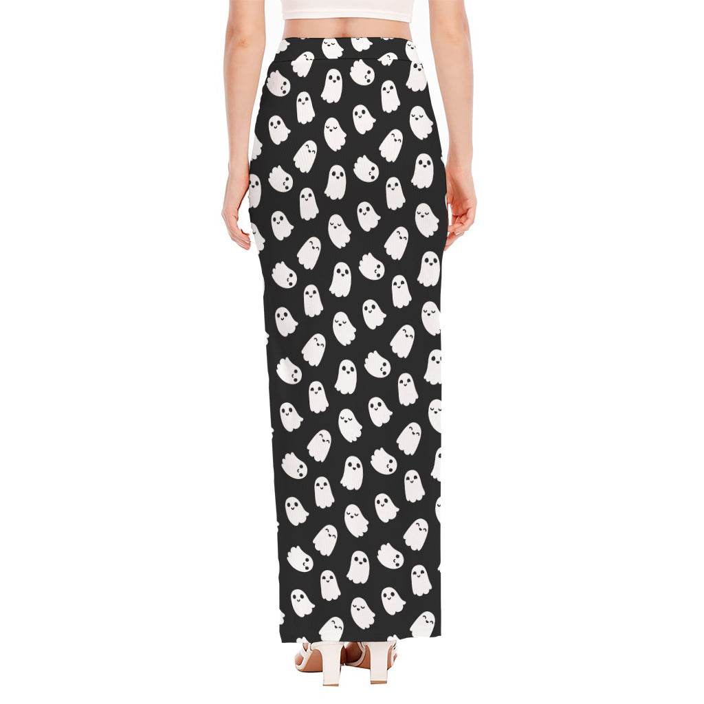 Cute Little Ghost Pattern Print High Slit Maxi Skirt