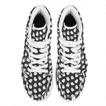Cute Little Ghost Pattern Print High Top Leather Sneakers