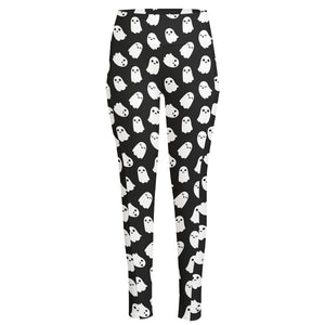 Cute Little Ghost Pattern Print High-Waisted Pocket Leggings