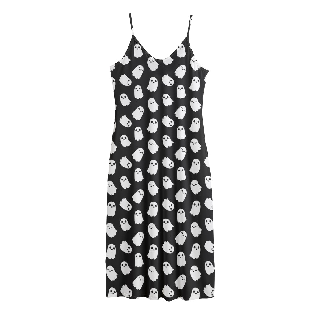 Cute Little Ghost Pattern Print Jersey Midi Cami Dress