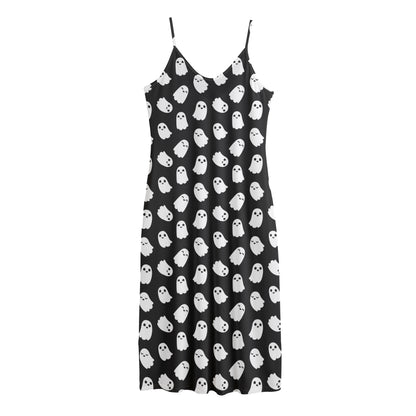 Cute Little Ghost Pattern Print Jersey Midi Cami Dress