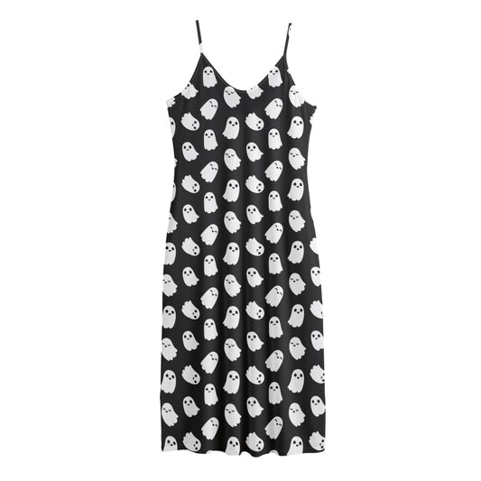 Cute Little Ghost Pattern Print Jersey Midi Cami Dress