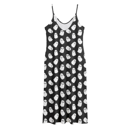 Cute Little Ghost Pattern Print Jersey Midi Cami Dress