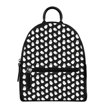 Cute Little Ghost Pattern Print Leather Backpack