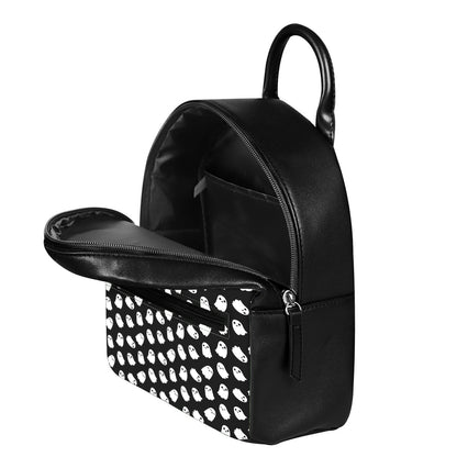 Cute Little Ghost Pattern Print Leather Backpack