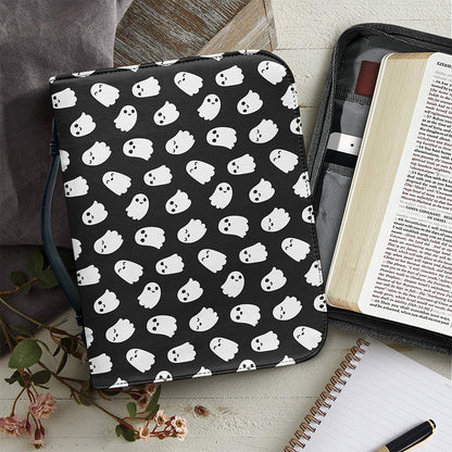 Cute Little Ghost Pattern Print Leather Bible Cover