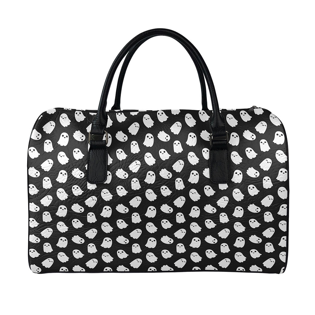 Cute Little Ghost Pattern Print Leather Duffle Bag