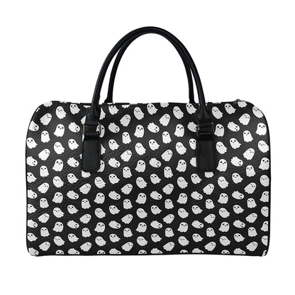 Cute Little Ghost Pattern Print Leather Duffle Bag