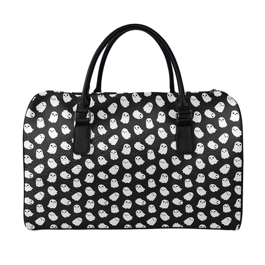Cute Little Ghost Pattern Print Leather Duffle Bag