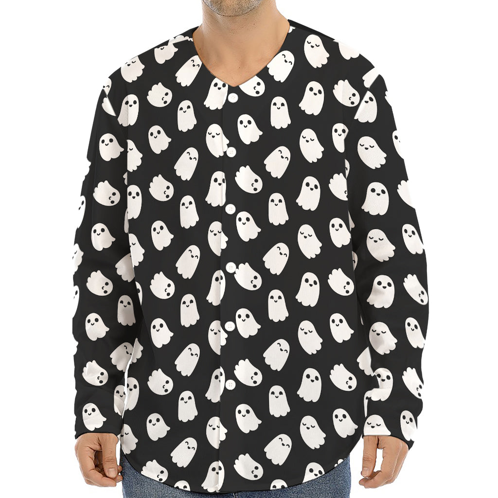 Cute Little Ghost Pattern Print Long Sleeve Baseball Jersey