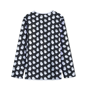 Cute Little Ghost Pattern Print Long Sleeve Short Coat