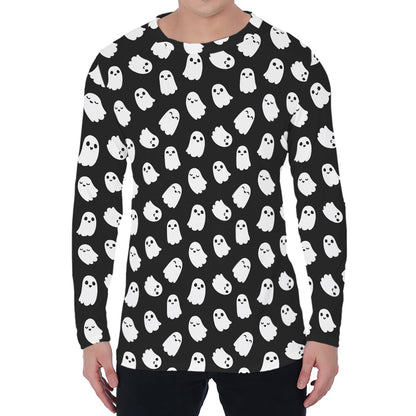 Cute Little Ghost Pattern Print Men's Long Sleeve T-Shirt