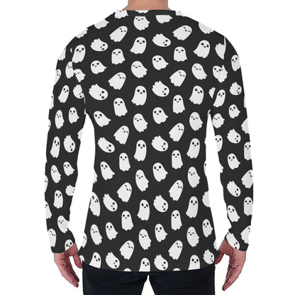 Cute Little Ghost Pattern Print Men's Long Sleeve T-Shirt