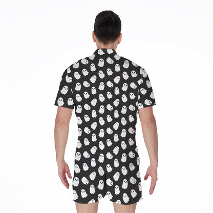 Cute Little Ghost Pattern Print Men's Rompers