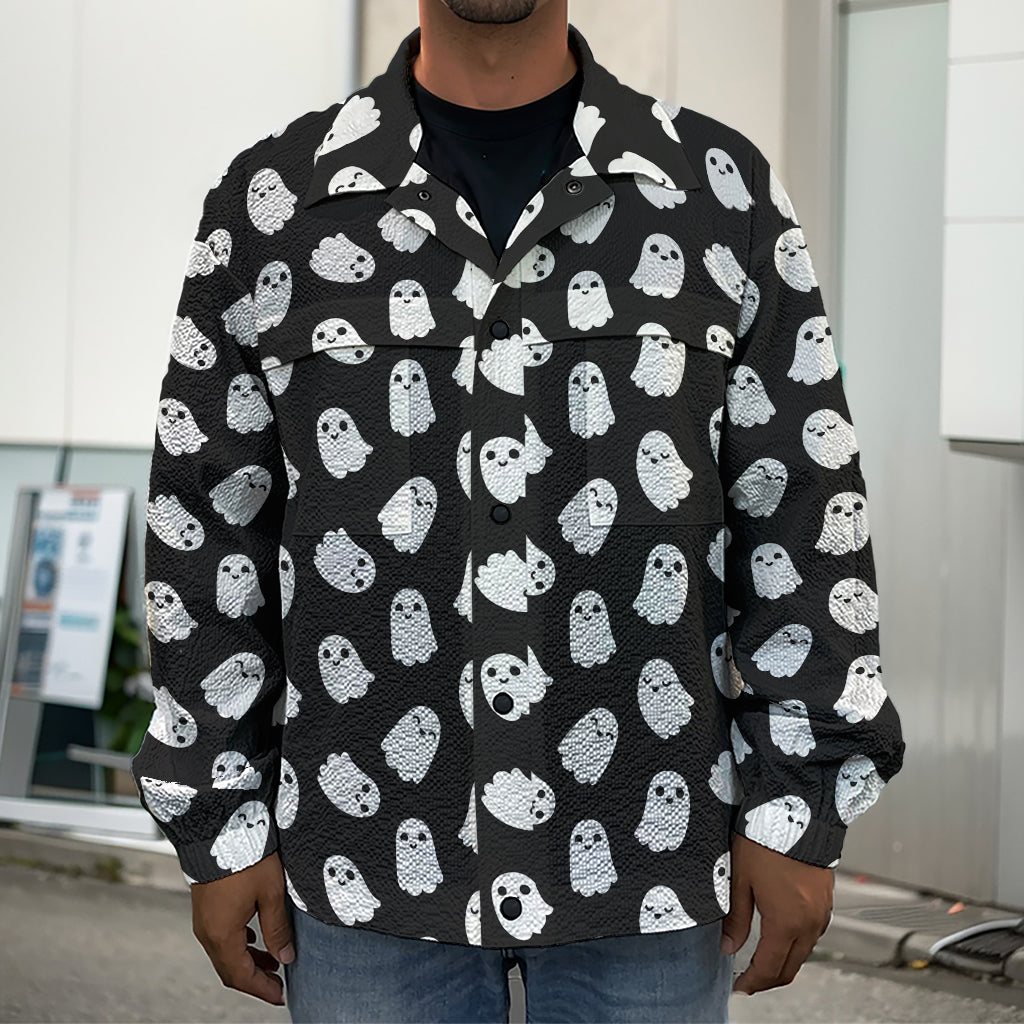 Cute Little Ghost Pattern Print Men's Shirt Jacket