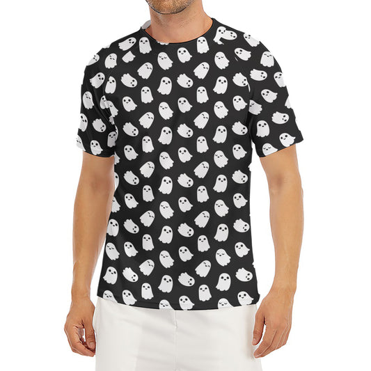 Cute Little Ghost Pattern Print Men's Short Sleeve Rash Guard