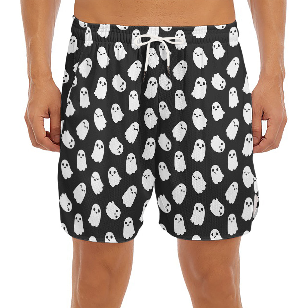 Cute Little Ghost Pattern Print Men's Split Running Shorts