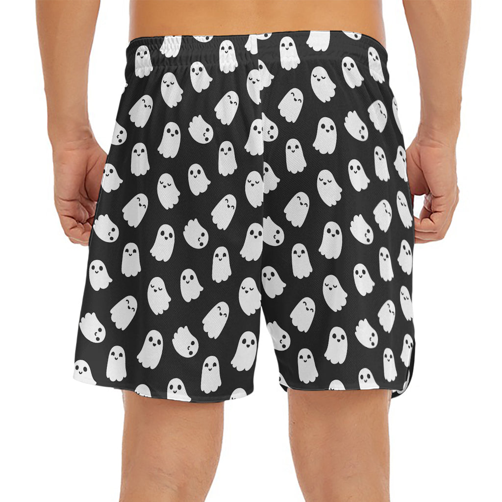 Cute Little Ghost Pattern Print Men's Split Running Shorts
