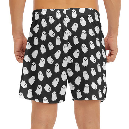 Cute Little Ghost Pattern Print Men's Split Running Shorts