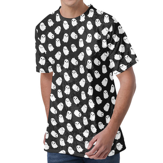 Cute Little Ghost Pattern Print Men's Velvet T-Shirt