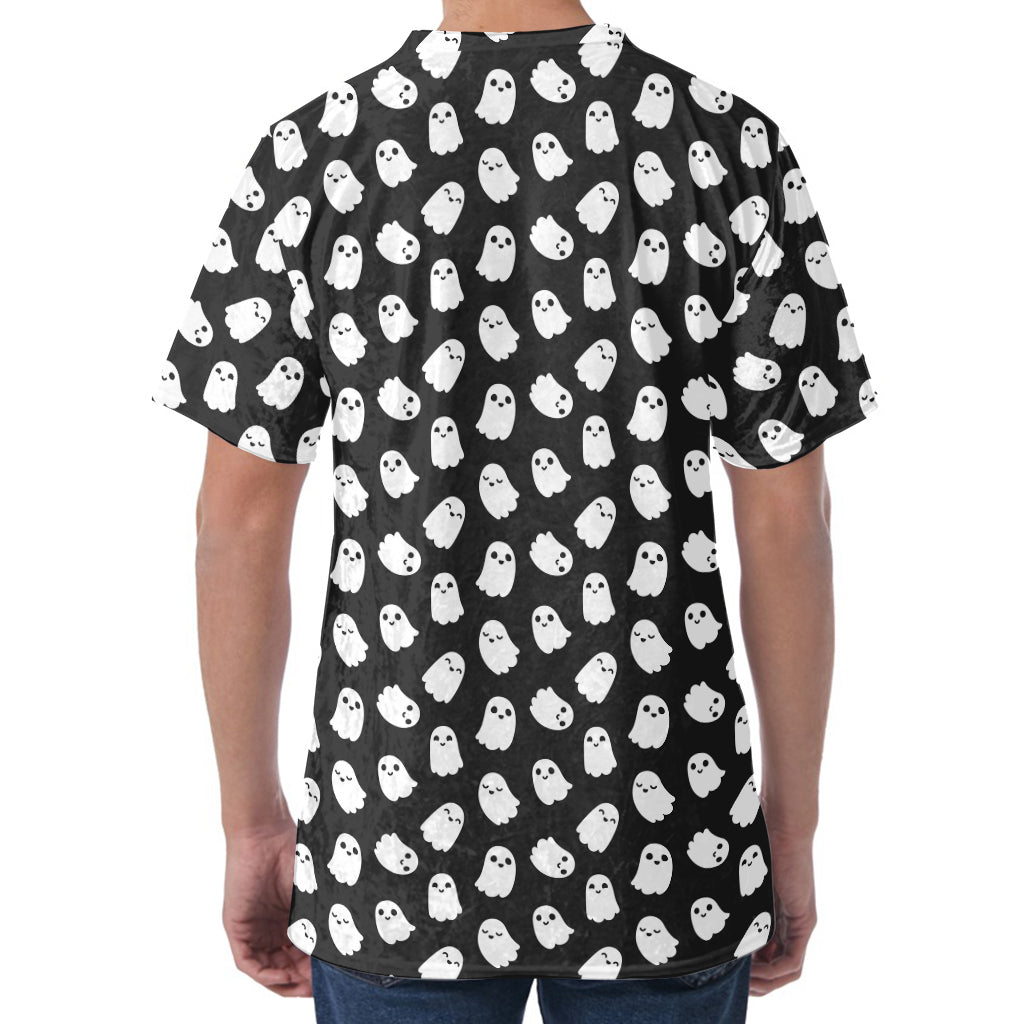 Cute Little Ghost Pattern Print Men's Velvet T-Shirt