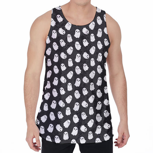 Cute Little Ghost Pattern Print Men's Velvet Tank Top