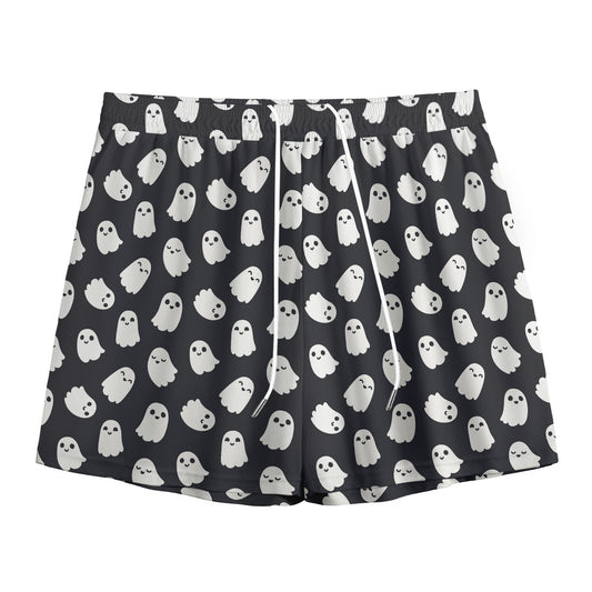 Cute Little Ghost Pattern Print Mesh Shorts