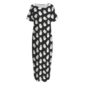 Cute Little Ghost Pattern Print Short Sleeve Long Nightdress