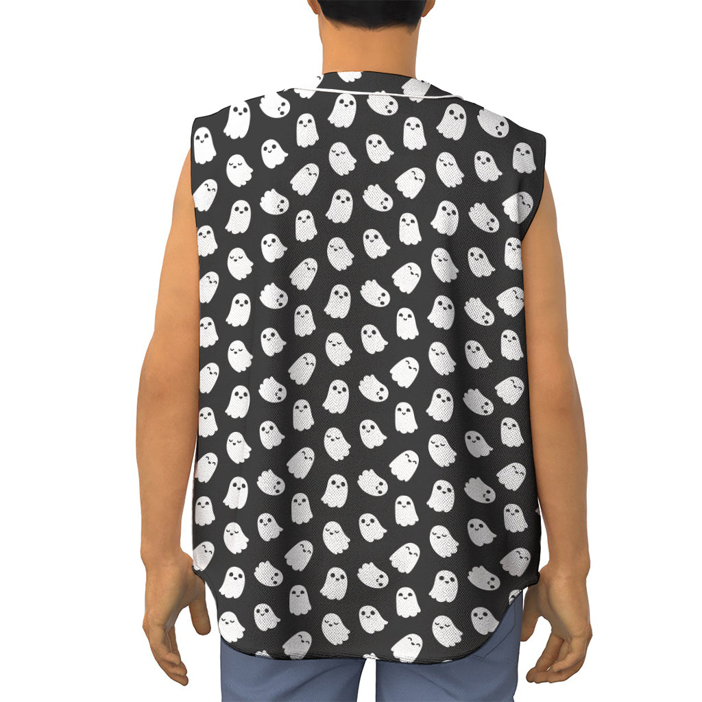 Cute Little Ghost Pattern Print Sleeveless Baseball Jersey