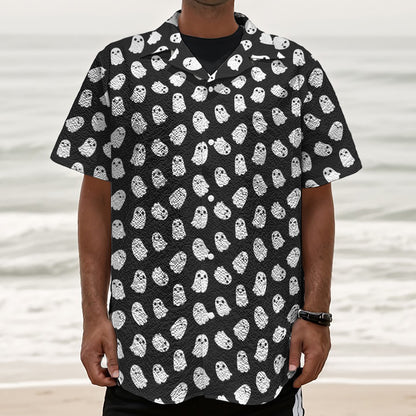 Cute Little Ghost Pattern Print Textured Short Sleeve Shirt