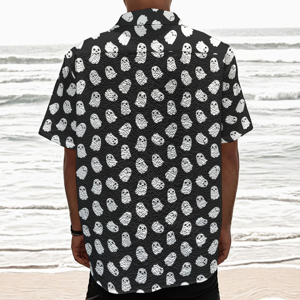 Cute Little Ghost Pattern Print Textured Short Sleeve Shirt
