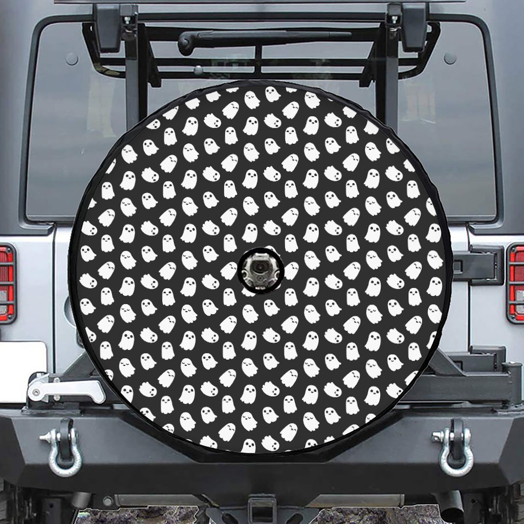Cute Little Ghost Pattern Print Tire Cover With Camera Hole