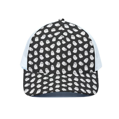 Cute Little Ghost Pattern Print White Mesh Trucker Cap