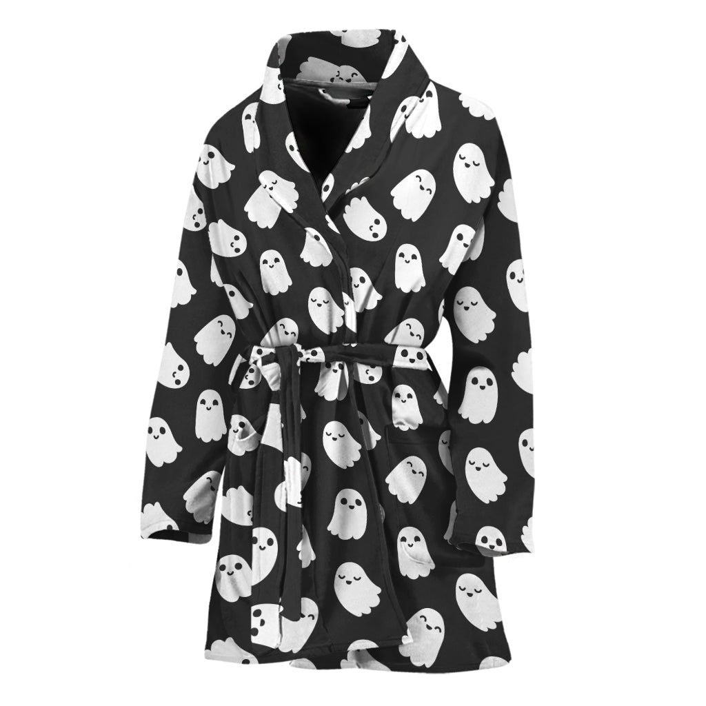 Cute Little Ghost Pattern Print Women's Bathrobe