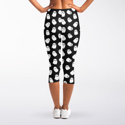 Cute Little Ghost Pattern Print Women's Capri Leggings
