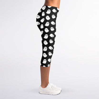 Cute Little Ghost Pattern Print Women's Capri Leggings