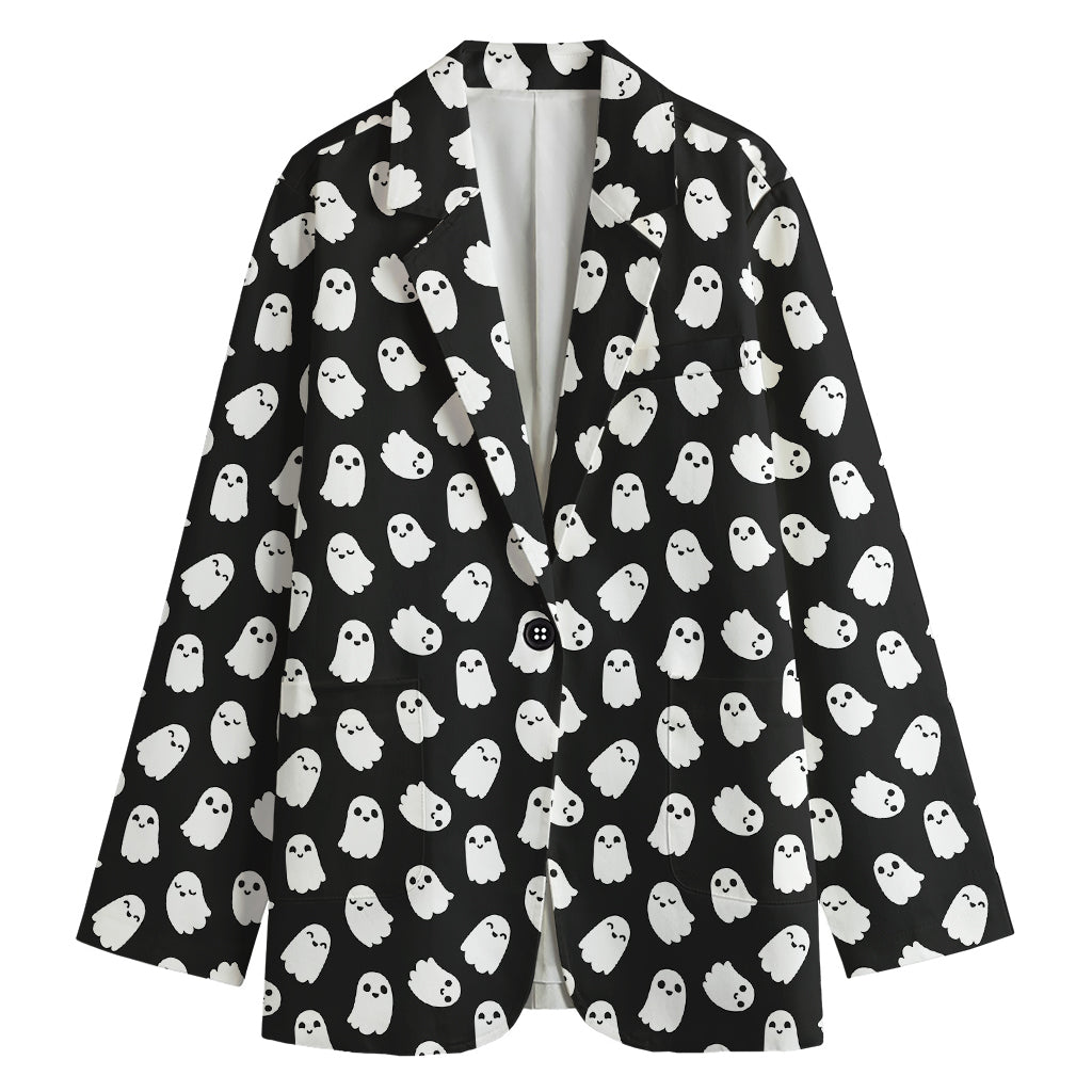 Cute Little Ghost Pattern Print Women's Cotton Blazer