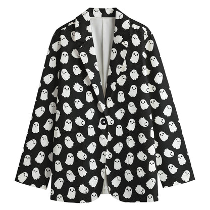 Cute Little Ghost Pattern Print Women's Cotton Blazer